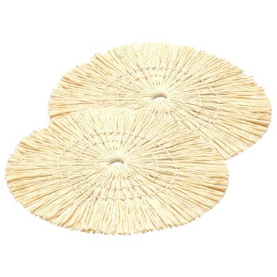 Placemats - 2x - D38 cm - gevlochten riet - beige - bohemian style