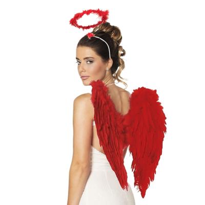 Engel/duivel verkleed set vleugels en halo - rood - verkleed vleugels 50 cm - Halloween