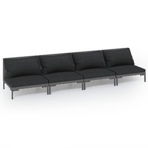 vidaXL 4-delige Loungeset met kussens poly rattan donkergrijs