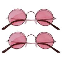 Party carnaval zonnebril - 2x - Hippie Flower Power Sixties - ronde glazen - roze