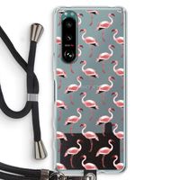 Flamingoprint groen: Sony Xperia 5 III Transparant Hoesje met koord
