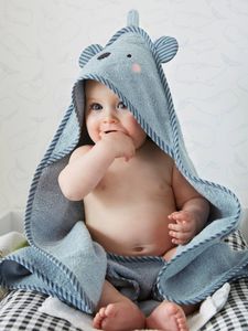 Babybadcape met capuchon en geborduurde dieren blauw