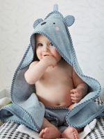Babybadcape met capuchon en geborduurde dieren blauw - thumbnail