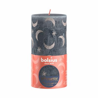 Bolsius silhouette stompkaars met print 13x6.8 cm leisteenblauw