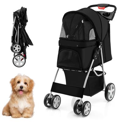 Opvouwbare Kinderwagen voor Huisdieren Kinderwagen met 4 Wielen voor Honden met Netraam Bekerhouder en Mand (Zwart)