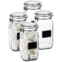 Voorraad/weckpot - 4x - transparant - glas - 22 x 10,6 cm - 1,5 L - krijtplaatje - Bormioli Rocco