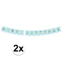 2x Lichtblauwe DIY feest slingers Happy Birthday 1,75 meter - thumbnail