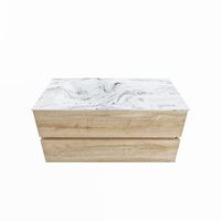 MONDIAZ VICA-DLUX 100cm badmeubel onderkast Washed Oak 2 lades. Inbouw wastafel CLOUD links zonder kraangat, kleur Glace. - thumbnail