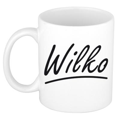 Wilko Naam koffiemok - beker - met sierlijke letters - wit - 300 ml - Cadeau - Heren Wilko Naam koffiemok - beker - met sierlijke letters - wit - 300 ml - Cadeau - Heren