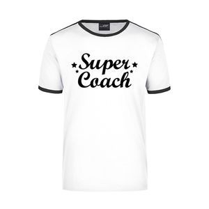 Super coach cadeau ringer t-shirt wit met zwarte randjes voor heren - Einde schooljaar/verjaardag cadeau 2XL  -