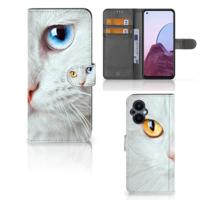 OPPO Reno 8 Lite | OnePlus Nord N20 | Telefoonhoesje | Met pasjeshouder | Witte Kat