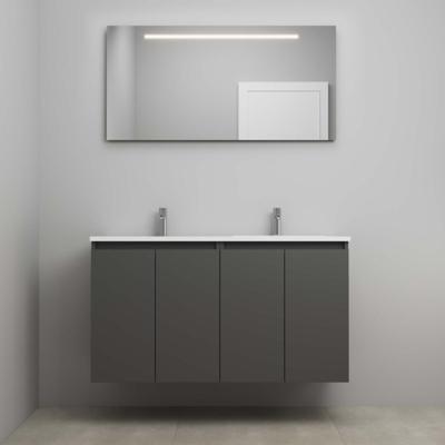 On-Line Badkamermeubelset - 120 cm - Bouwpakket - Greeploos 4 Deuren - Acryl Wastafel - 2 Kraangaten - Spiegel met LED-Verlichting - Mat Antraciet