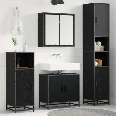 Badkamermeubelset met opslag 4 pcs Zwart eiken 65 x 33 x 60 cm