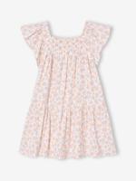 Jurk voor meisjes met smockwerk en bloemenprint vanille