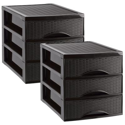 Ladekastje bureau organizer SORTED - 2x - 3 lades - donkerbruin - L26 x B35 x H28 cm - kunststof