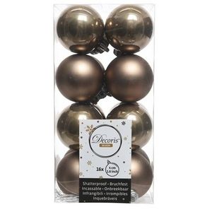 16x Kunststof kerstballen glanzend/mat kasjmier bruin 4 cm kerstboom versiering/decoratie   -