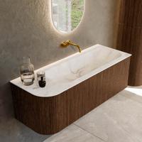 Badmeubel Mondiaz Kurve-Dlux | 125 cm | Meubelkleur Walnut | Wastafelkleur Frappe | Solid surface | Rechts spoelbak | Zonder kraangat(en) Badmeubel Mondiaz Kurve-Dlux | 125 cm | Meubelkleur Walnut | Wastafelkleur Frappe | Solid surface | Rechts spoelbak | Zonder kraangat(en)