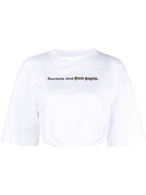 Palm Angels t-shirt crop Sunset à fronces - Blanc