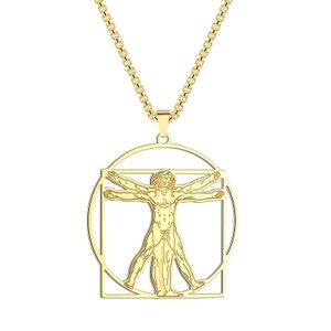 Goudkleurige Ketting met Mens van Vitruvius Hanger van Leonardo da Vinci - Sieraden - Spiritueelboek.nl