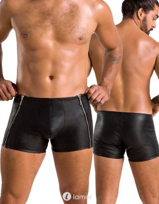 * PASSION MENSWEAR Zwarte lederlook Heren short, PA049