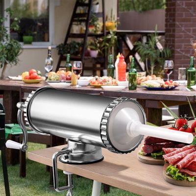 2,5kg Worstvuller Handbediend Worstmachine van Aluminiumlegering Worstvulmachine Zilver Worstpers met Tafelklem Worstspuit
