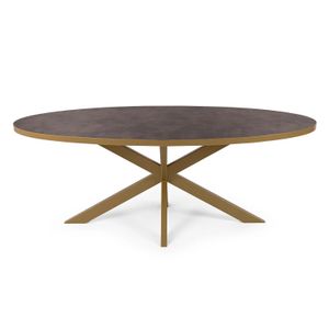 Stalux Ovale eettafel Mees - goud / lederlook bruin - Ovaal