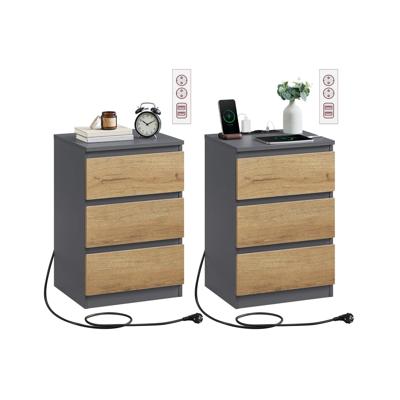 Bijzettafel 3 lades modern ebbenhout, Leigrijs + natuurlijk bruin / 2