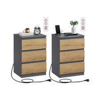 Bijzettafel 3 lades modern ebbenhout, Leigrijs + natuurlijk bruin / 2