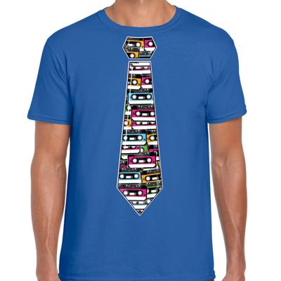 Cadeau T-shirt voor heren - cassettebandje stropdas - blauw - muziek fan