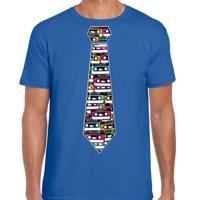 Cadeau T-shirt voor heren - cassettebandje stropdas - blauw - muziek fan