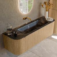 Badmeubel Mondiaz Kurve-Dlux | 150 cm | Meubelkleur Oak | Wastafelkleur Lava | Solid surface | Midden spoelbak | Zonder kraangat(en)