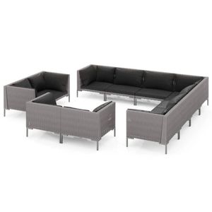 vidaXL 11-delige Loungeset met kussens poly rattan donkergrijs