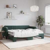 Slaapbank onderschuifbed matrassen 80x200cm fluweel donkergroen