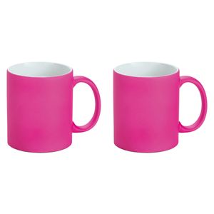 Luxe krijt koffiemok/beker - 2x - roze - keramiek - met krijt te beschrijven - 350 ml - Eigen naam