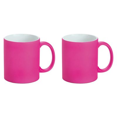 Luxe krijt koffiemok/beker - 2x - roze - keramiek - met krijt te beschrijven - 350 ml - Eigen naam