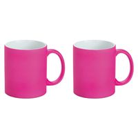 Luxe krijt koffiemok/beker - 2x - roze - keramiek - met krijt te beschrijven - 350 ml - Eigen naam