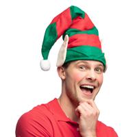 Kerstmuts Elf - met oren - rood/groen - one size - polyester - voor volwassenen - thumbnail