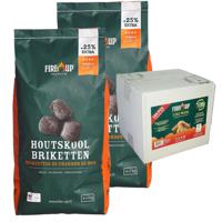 BBQ starterspakket - houtskool briketten 15 kilo - barbecue aanmaak houtwolkrullen 150x