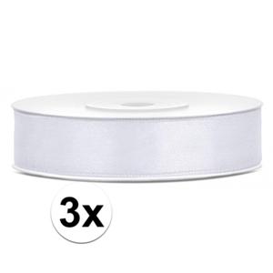 Decoratie satijn sierlint - 3x - wit - 12 mm x 25 meter - Cadeaulint satijnlint - verpakking