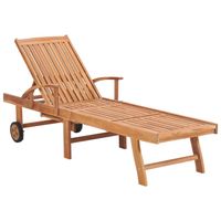 The Living Store Ligbedden - Teak Houten - 195x59.5 cm - Verstelbaar - Inclusief Kussen - 2 stuks