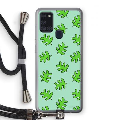 Groene blaadjes: Samsung Galaxy A21s Transparant Hoesje met koord