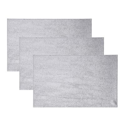 6x Rechthoekige glitter placemats/onderleggers zilver 44 x 29 cm