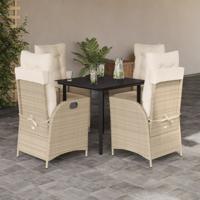5-delige Tuinset met kussens poly rattan beige