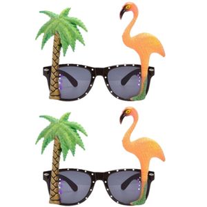 4x stuks tropische carnaval verkleed party bril met flamingo en palmboom