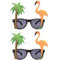 4x stuks tropische carnaval verkleed party bril met flamingo en palmboom - thumbnail