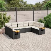 9-delige Loungeset met kussens poly rattan zwart