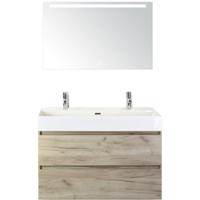 Maxx XL Badmeubelset 100 cm - Craft Oak - Wastafel Kube 2 Kraangaten met Sence Spiegel