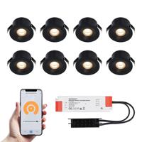 Set van 8 Cadiz Smart LED Mini Inbouwspots - Veranda spots - 12V 3W 200lm - Dimbaar - Wifi & Bluetooth - 2700K - IP44 waterdicht - Zwart