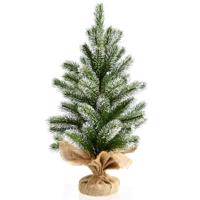 50 cm Kunstmatige Mini Kerstboom Kerstmis Tafelblad Kleine Kerstboom Stabiele Cement Standaard met Linnen Doek Groen + Wit