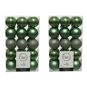 60x stuks kunststof kerstballen salie groen (sage) 6 cm glans/mat/glitter - Kerstbal